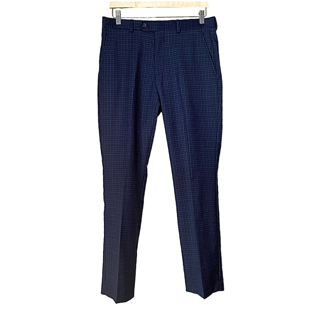 NWT Original Penguin Wool Navy Blue Plaid Slim Dress Pants Size 32W x 30L - Picture 3 of 13